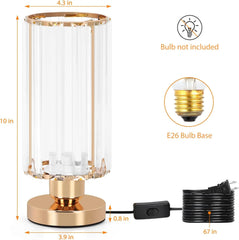 Modern Crystal Table Lamps Set of 2 Elegant Small Desk Lamps with Metal Base Classic Nightstand Bedside Lamp for Bedroom Living