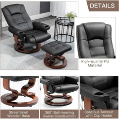 Electric Massage Recliner with Ottoman, Swivel Lounge Chair with Massage, Faux Leather Recliner with Adjustable Back