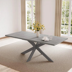 6-8 People Modern Dining Table Rectangular Kitchen Dining Table Space-Saving Expandable Dining Table Metal Frame Wood