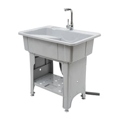 Laundry Sink Freestanding Plastic Laundry Sink with Washboard Utility Sink Laundry Tub with Faucet Hoses and Drain Kit