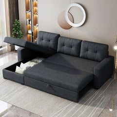 Pull Out Couch with Storage Chaise and Armrests,Convertible Sectional Sleeper Sofa Bed W/Removable Back Cushions