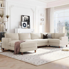 L/U 6 Seaters Free Combined Corner Sofa&Couch Convertible Spacious Sleeper Sofabed for Living Room with Movable Ottoman