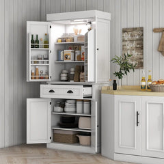 Kitchen Pantry Cabinet with Motion Sensor Light, Tall Storage Cabinet with 6 Door Shelves, a Drawer & 4 Adjustable Shelves