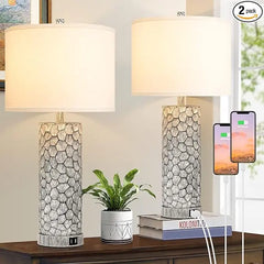 Brightever Table Lamps with Dual USB Charging Ports Set of 2 for Bedroom Living Room, 25” Tall Rustic Farmhouse Desk Lamps