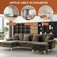 U-Shaped Sectional Sofa Couch, 4 Seat Sofa Set for Living Room, Convertible L-Shaped Velvet Couch Set with Chaise Lounge