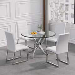 Dining Room Sets, 5 Piece Round Glass  Table Table Set, Round Glass Table Set for 4 Round Kitchen, Dining Room Sets