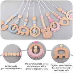 3/4 Pcs Baby Gym Frame Beech Wood Ring Baby Fitness Rack Pendants Silicone Beads Teether Newborn Stroller Rattle Play Gym Toys