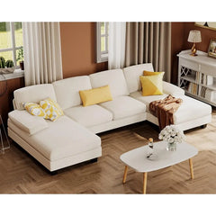 Furmax Sectional Couches for Living Room, U-Shaped Sofa Couch with Linen Fabric,4 Seat Sofa Set with Double Chaise for Apartment