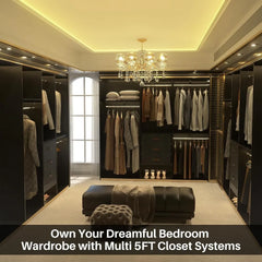 5FT Small Closet System with 3 Fabric Drawers, 60 Inches Walk In Closet Organizer System With 3 Adjustable Shelves, Hea