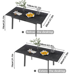 Kitchen Extendable Dining Table Stretchable 130-160cm High Gloss Marble Steel Legs Leaf Table for 4-8 People