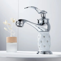 Bathroom European Style Diamond Faucet Single Handle Basin Faucet Mixer Brass Countertop Installation Bathroom Kitchen Faucet