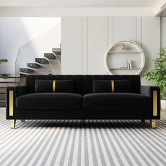 Gold Legs for 3-4 Persons, Upholstered Deep Seat Love Seat Sofa Chaise for Living Room Office Apartment Black