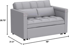 Convertible Sofa Bed 3-in-1 Multi-Functional Velvet Sleeper Couch Pull-Out Bed, 48'' Bed Chaise Lounge with Backrest and Pillows