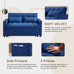 3-in-1 2-Seater Loveseat Pull Out Couch Reclining Backrest,Toss Pillows Pockets-Perfect for Small Spaces Velvet Sleeper Sofa Bed