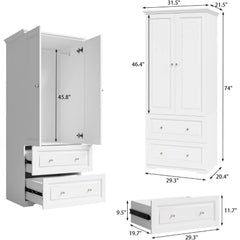 Large Armoire Wardrobe Closet with Drawers and Shelves, White Bedroom Armoires, Wooden Freestanding Wardrobe Armoire for Bedroom