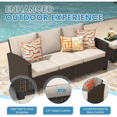 4 Pieces Patio Furniture Set, Rattan Cushioned Outdoor Conversation Set Wicker 3-Seat Sofa Couch, Table and 2 Sofa Chairs