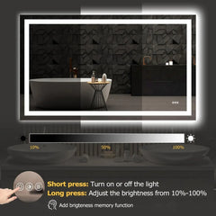 LED Bathroom Mirror with Lights Wall Vanity LED Mirror Stepless Dimmable, Double Front and Backlight, Memory Smart Mirror