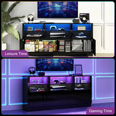 70 Inch LED TV Stand for 70/75/80 Inch TV,Modern Entertainment Center with Storage Shelves and Doors,High Gloss TV Cabinet