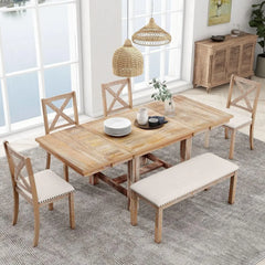 Dining Room Sets, 6 Pieces with Bench, and 4 Upholstered Chairs & 1 Bench for Dining Room and Kitche, Dining Room Sets