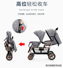 Twin baby strollers double front and back seat lie portable foldable child Cart