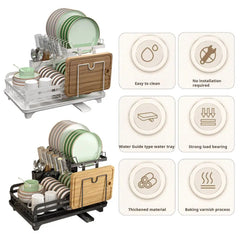 Heavy Metal Dish Rack 360-degree Rotatable Metal Dish Drying Rack with Drain Board for Kitchen Counter Storage Anti-rust Coating