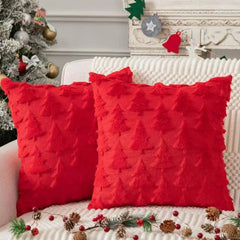 2pcs Christmas Plush Pillow Cover Single Side Embroidered Wool Snowflake Xmas Tree Pillowcase Christmas Decorations Pillow Cover