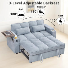 3 in 1 Sofa Bed, Pull Out Couch with Side Table, 65'' Convertible Loveseat with Adjustable Backrest, Chaise Lounge with USB and