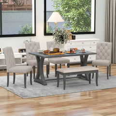 6 - Piece Dining Table Set, Includes Dining Table and 4 Upholstered Chairs & Bench, Kitchen Tables Set, Dining Tables Set