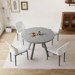 Round Dining Table Set for 4 Modern Casual Coffee Table Set for Kitchen, Living Room Space Saving Dining Table + 4 Black Chairs