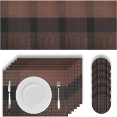 Woven Vinyl Placemats Set Place Mats Crossweave Non-Slip Washable Table Mats for Dining Table Kitchen Reataurant Decor Coasters