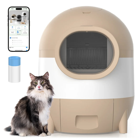 Smart Self Cleaning Cat Litter Box, Automatic Extra Large Litter Box for Multiple Cats, Odor-Removal/Health Monitoring,