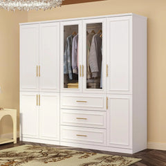 Wardrobe Armoire with 8 Doors, Drawers, Storage Shelves & Hanging Rods, Wooden Closet Storage Cabinet for Bedroom, Wardrobes