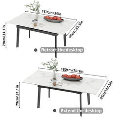 8-10 People Sintered Stone Dining Table 180CM Extendable Christmas Kitchen Dining Tables Metal Frame