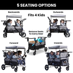 4 Seater Stroller Wagon by - Premium Quad Stroller Wagon for 4 Kids with Convertible Seats