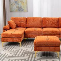 U-Shaped Sectional Sofa Couch, 4 Seat Sofa Set for Living Room, Convertible L-Shaped Velvet Couch Set with Chaise Lounge