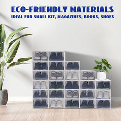 24PCS/Set Clear Plastic Stackable Shoe Organizer Foldable Flip Shoe Boxes for Closet Space Saving Shoe Rack Sneaker Container