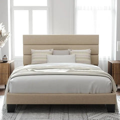 Allewie Queen Size Platform Bed Frame with Fabric Headboard and Wooden Slats Support,Fully Upholstered Mattress Foun