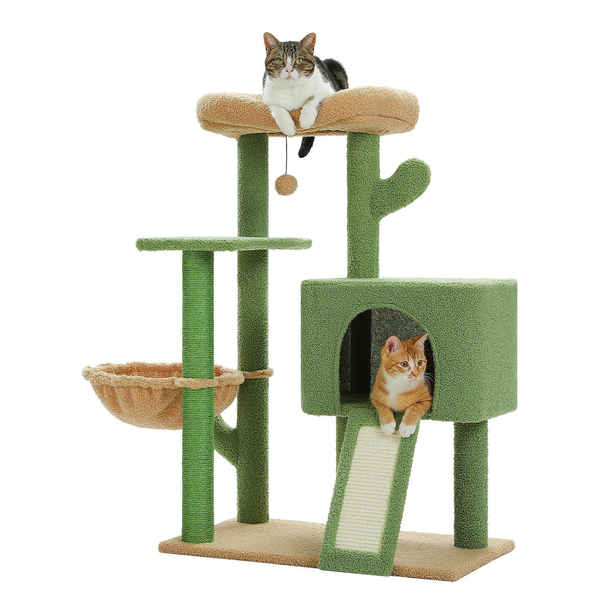 41''&36'' Cactus Cat Tree Tower with Sisal Scratch Posts Cozy Condo for Indoor Cats Multi-Level Climbing Stand with Soft Hammock