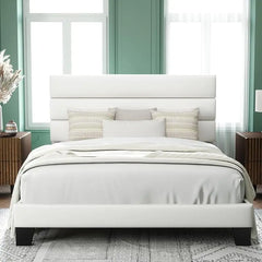 Allewie Queen Size Platform Bed Frame with Fabric Headboard and Wooden Slats Support,Fully Upholstered Mattress Foun