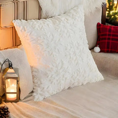 Snowflake Pillow Case White Christmas Embroidered Plush Pillow Cover Sofa Waist Throw Cushion Decorative Cover For Living Room