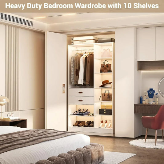 wardrobe.Freestanding Closet System, 40 Inches Stand-Alone Wardrobe with 10 Shelves, 80'' Height Adjustable Cloth Garment Rack