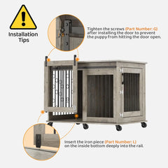 Dog Crate, End Table with Wheels and Flip Top Plate Dog House with Detachable Divider and Sliding Barn Door, Dog Crate