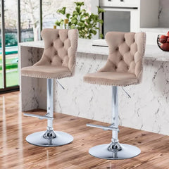 Bar Stools Set of 2,Adjustable Barstools with Back Velvet Tufted Counter Stool Modern Upholstered Bar Chairs with Nailhead