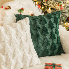 2pcs Plush Christmas Pillow Cover Single Side Embroidered Wool Snowflake Xmas Tree Pillowcase Christmas Decorations Pillow Cover