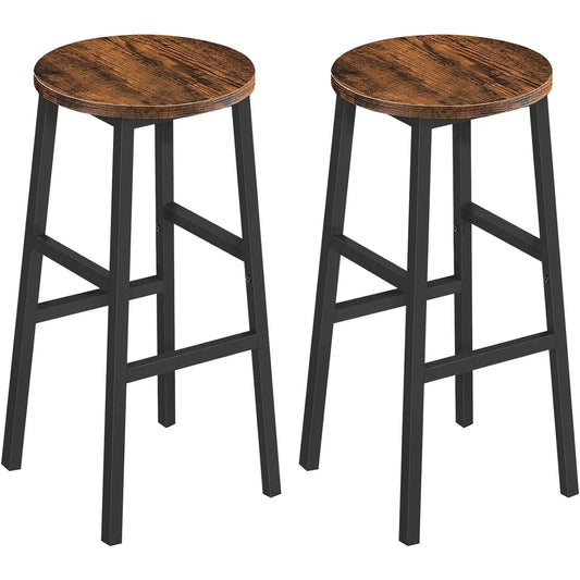 Bar Stools, Set of 2 Round Bar Chairs with Footrest, 24.4 Inch Kitchen Breakfast Stools, Industrial Bar Stools Easy Assembly