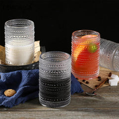 15oz Hobnail Drinking Glasses with Straws Vintage Glassware Set of 6 Embossed Vintage Water Cups, Highball Glasses for Cocktail