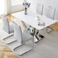 5 Piece Dining Table Set, Dining Table with Chairs, Marble Top Tables Set for 4, Stainless Steel Base, Dining Table Set