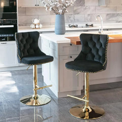 Bar Stools Set of 2,Adjustable Barstools with Back Velvet Tufted Counter Stool Modern Upholstered Bar Chairs with Nailhead