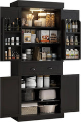 Kitchen Pantry Cabinet with Motion Sensor Light, Tall Storage Cabinet with 6 Door Shelves, a Drawer & 4 Adjustable Shelves