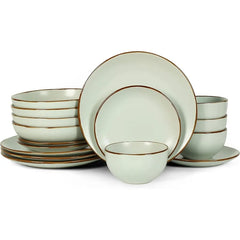 Modern Stoneware 16 Piece Dinnerware Sets, Plates and bowls Sets, Dish Set for 4, Light Green